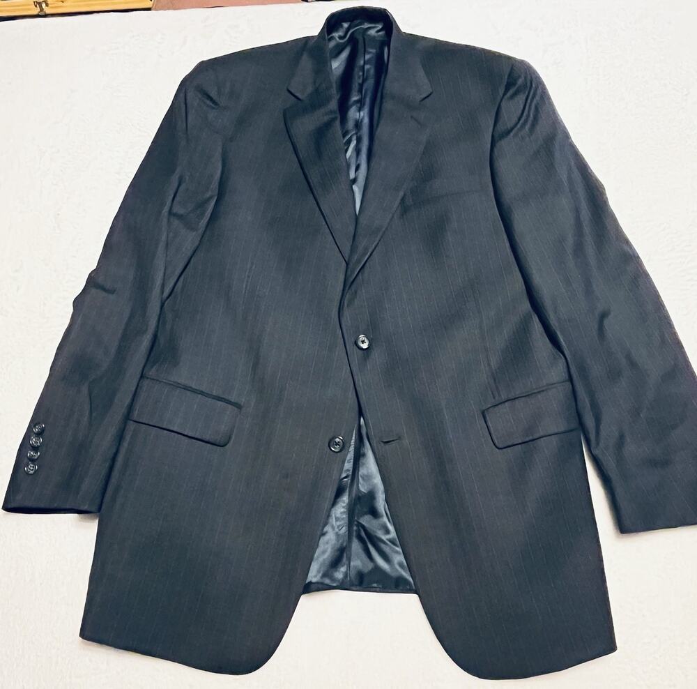 Hart Schaffner Marx Gold Trumpeter Blue Pinstripe Wool Sport Coat 44L 44 Long